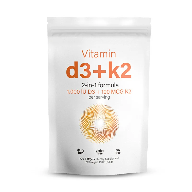 

300/600/900 Capsules 2 In 1 Formal Vitamin D3 K2 Supplement 1000 IUD3 Softgels Coconut Oil Enhancing Immunity