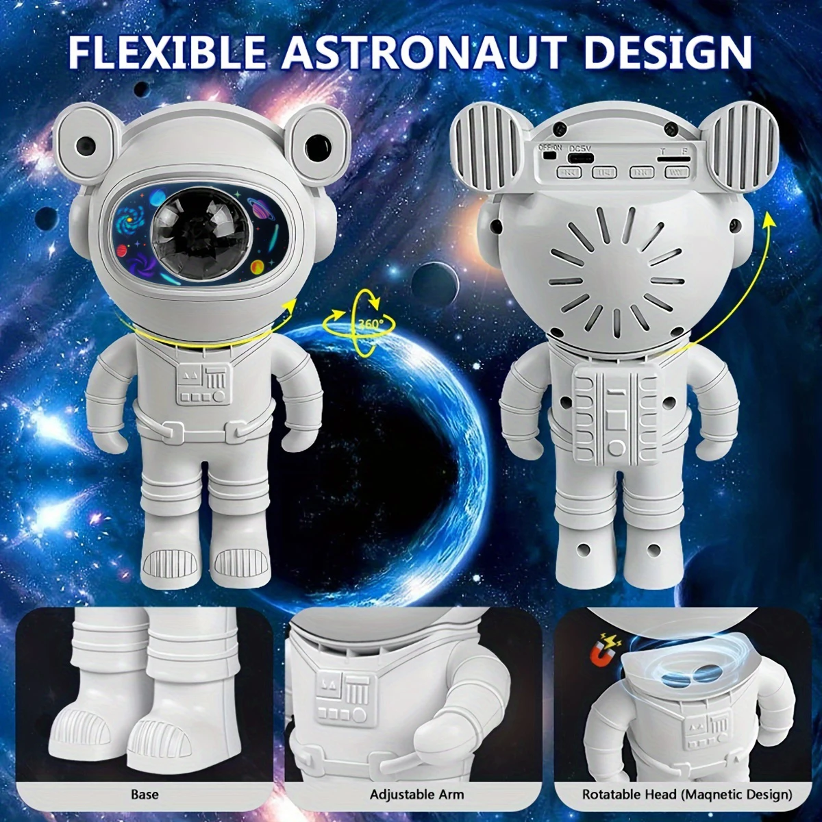 Lámpara nebulosa de cielo para niños, para dormitorio Lámpara decorativa, astronauta, Galaxia, proyector de estrellas, pegatina DIY, Bluetooth, música, luz nocturna