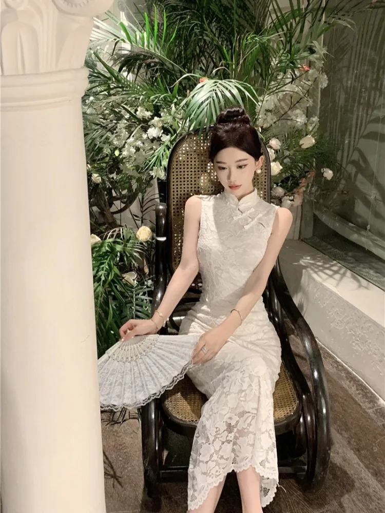 Ele Retro Koronkowa Sukienka z Guzikami, Wyszczuplająca, Letnia Nowość, Modna Sukienka Damska