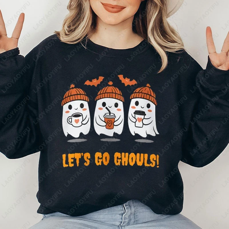 هالوين شبح Crewneck هوديي مخيف الخريف الرجال النساء مضحك الملابس Kawaii الكلاسيكية الجمالية لطيف البلوز سيدة فتاة البلوز