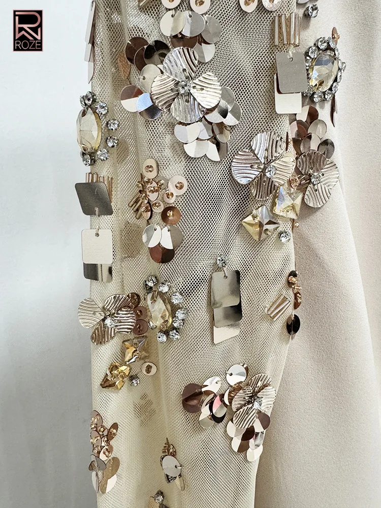 Celebrity Inspired Evening Gown 2025 - Heavy Beaded & Crystalled Dress with Sheer Panels