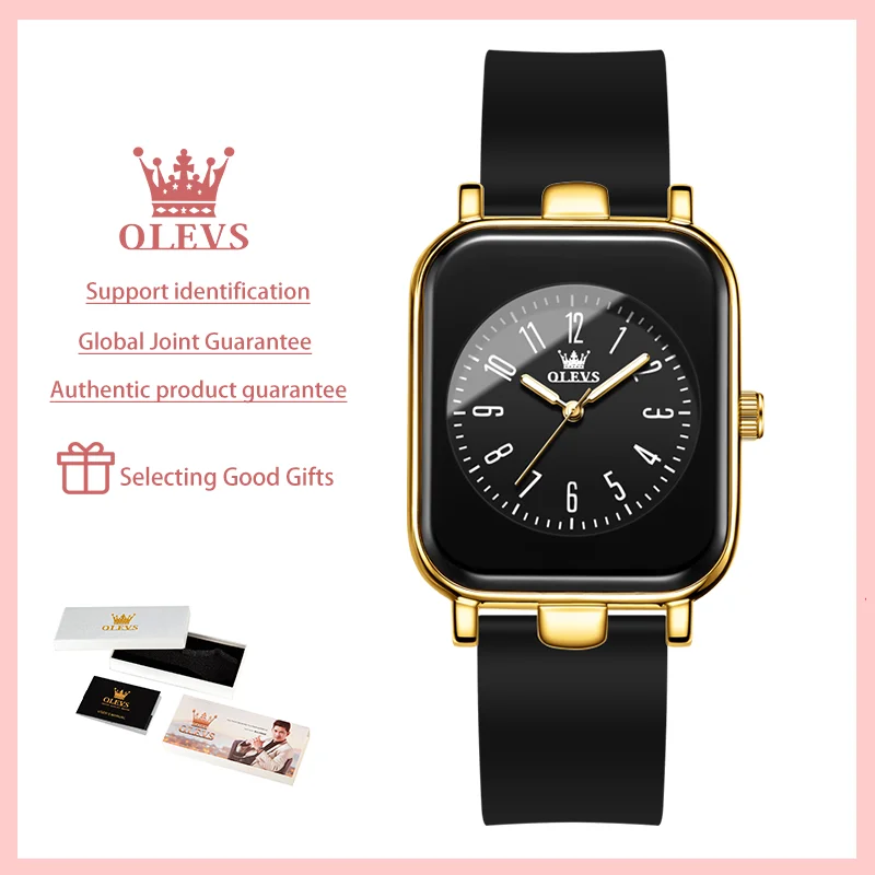 OLEVS Fashion Brand Women\'s Watches Silicon Tape Waterproof Quartz Watch Square Dial Digital Scale Origina Female Watch Luminous