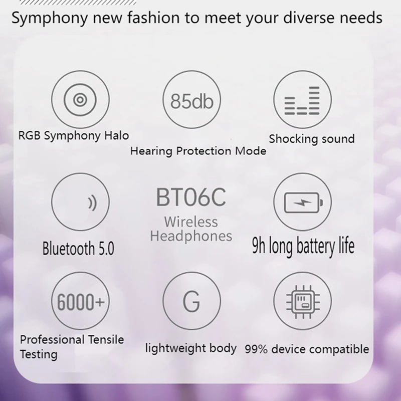 Over-Ear Bluetooth 5.0 Headphones RGB Bright Halo 85Db Volume Kids Mode Suitable For Children,Girls