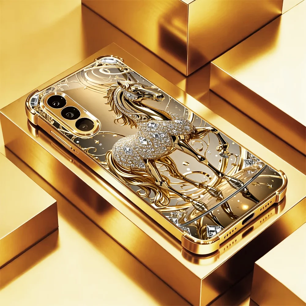 Fashion Golden Horse s26 ultra s25 s24 ultra Glass phone case for Samsung Galaxy s26/s25/s24/s23/s22/s21 Ultra FE Plus Anti-Drop