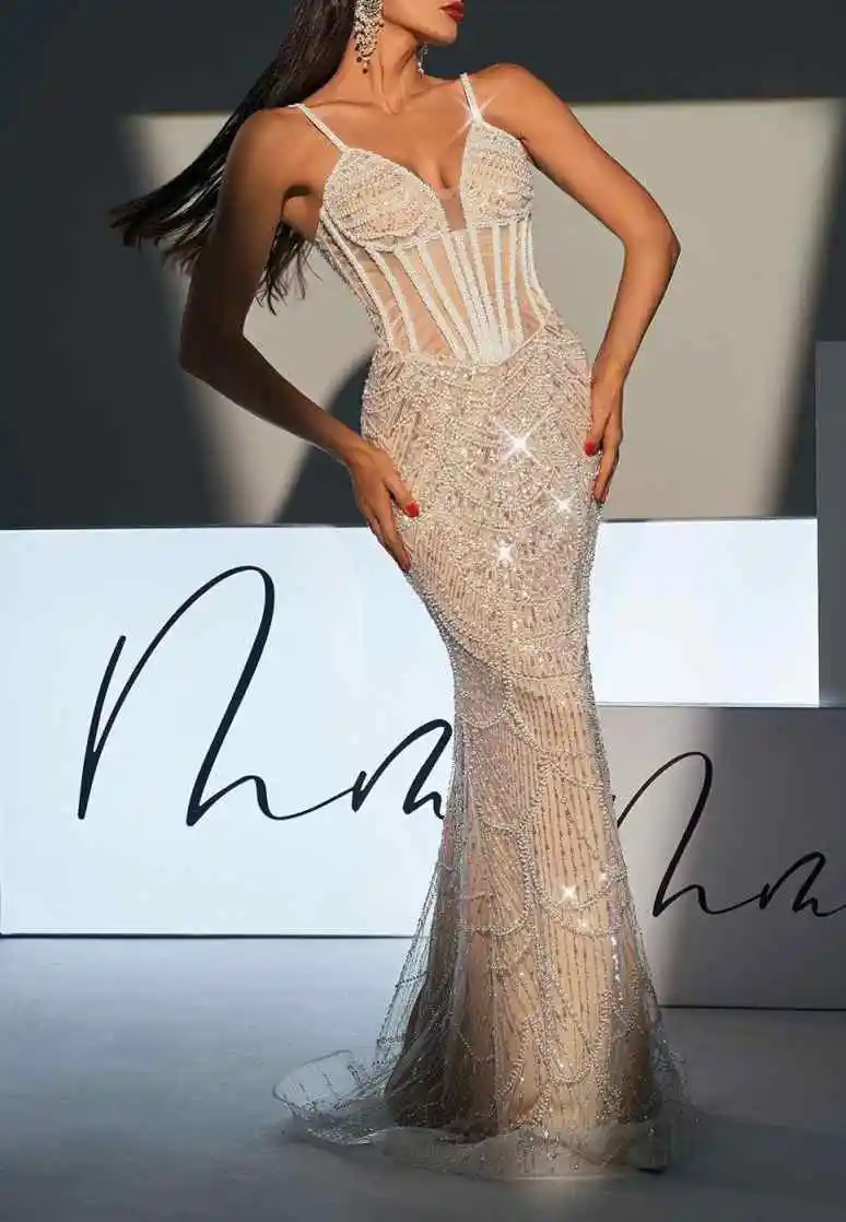 Gorgeous Mermaid Gown Wedding Dresses Spaghetti Strap V-Neck Evening Dresses Special Occasion Gowns Vestido De Noiva Customized