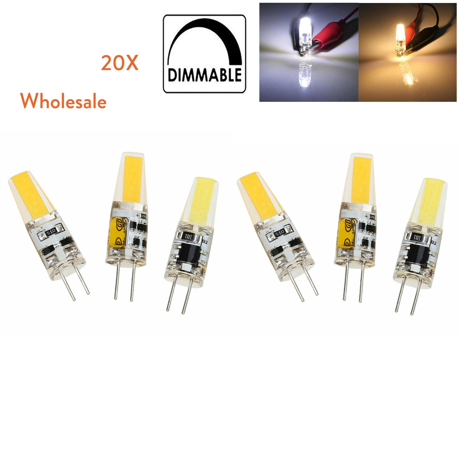 

20Pcs Mini G4 Led Silicone Lamp 6W Dimmable Bulbs Dc 12V Cob Light Bulbs Cool White 6000K Chandelier Spotlight Bombillas Replace