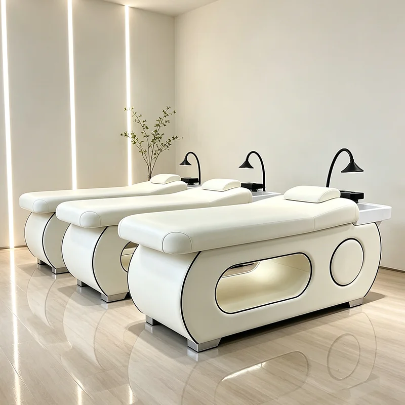 Professional Beauty Salon Furniture White Head Therapy Shampoo Bed Modern Lay Down Washing Bed with Water Circulation