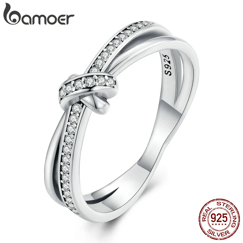 BAMOER 925 Sterling Silver Double Layer Knot Finger Ring Stackable Rings for Women Original Design Fine Jewelry SCR896 2 Colors