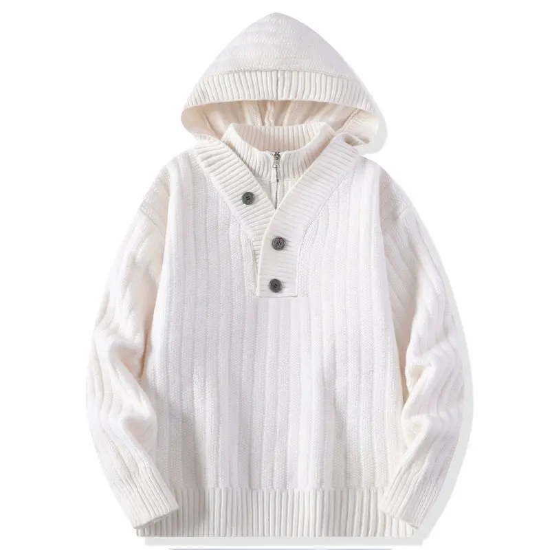 

New Men's Lazy Fake Two-Piece Knitwear Casual Hooded Sweater Autumn Winter Outer Loose Base Layer Hooded Top Comfortable Brea...