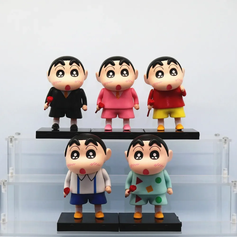 11cm 5pcs Crayon Shin-Chan Anime Figures Rose Xiaoxin Kawaii Nohara Shinnosuke Doll Model Ornaments Collect Toy Festival Gifts