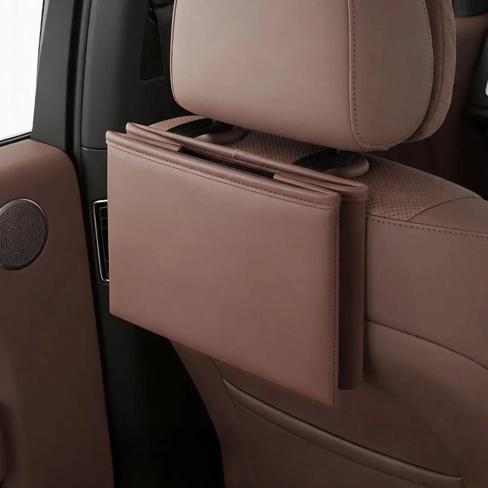 1PCS Universal Car Seat Back Hanging Trash Can Premium Leather Waterproof Multifunctional Auto Waste Bin Interior Accessories view 4