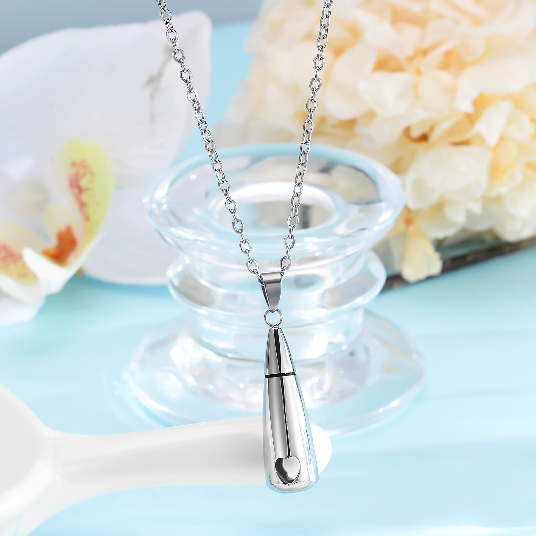 Women Tear Drop Eternity Ashes Urn Cremation Stainless Steel Pendant Necklace Memorial Keepsake Pendant Gift