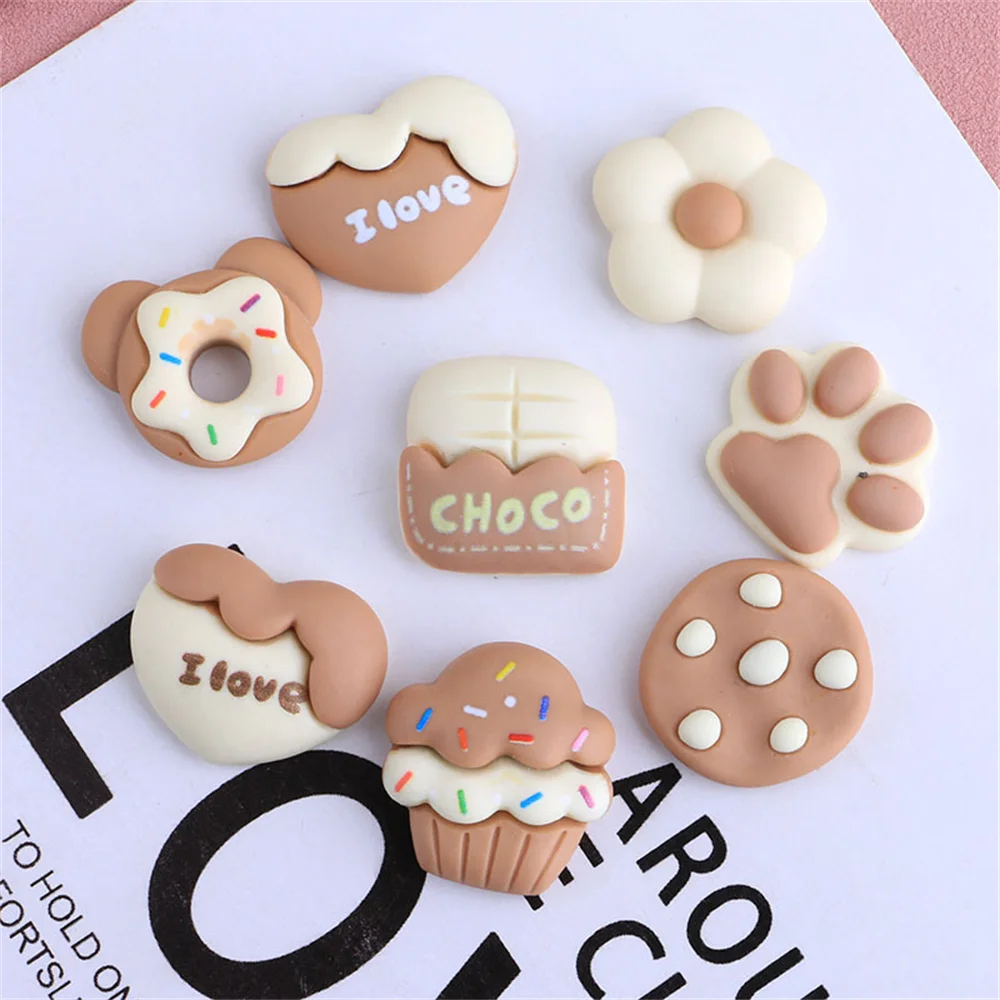 20Pcs Cartoon Resin Food Toy Crafts Cake Donuts Flowers Bowknot DIY Hairpin Brooch Head Rope Jewelry Accessory Phone Decor Patch