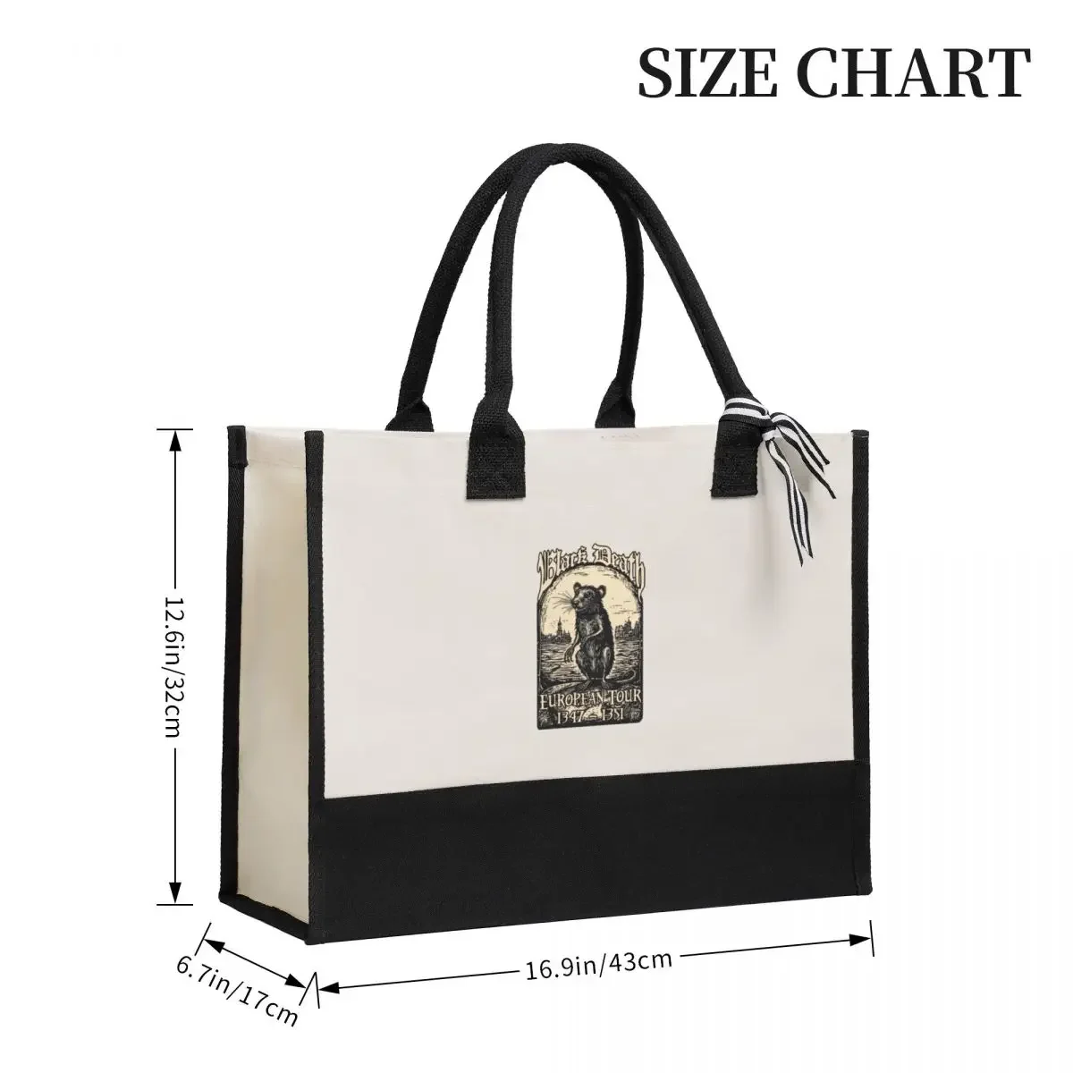 Black Death Canvas Shopping Bag, grande capacidade, personalizável, presentes de qualidade, European Tour, 1347-1351