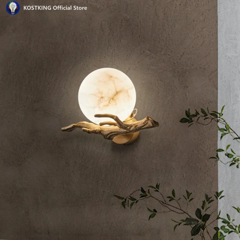 Italian Marble Wall Lamp Waterproof Brass LED Porch Light for Home Outdoor Garden Exterior Wall Corridor Pathway Lighting