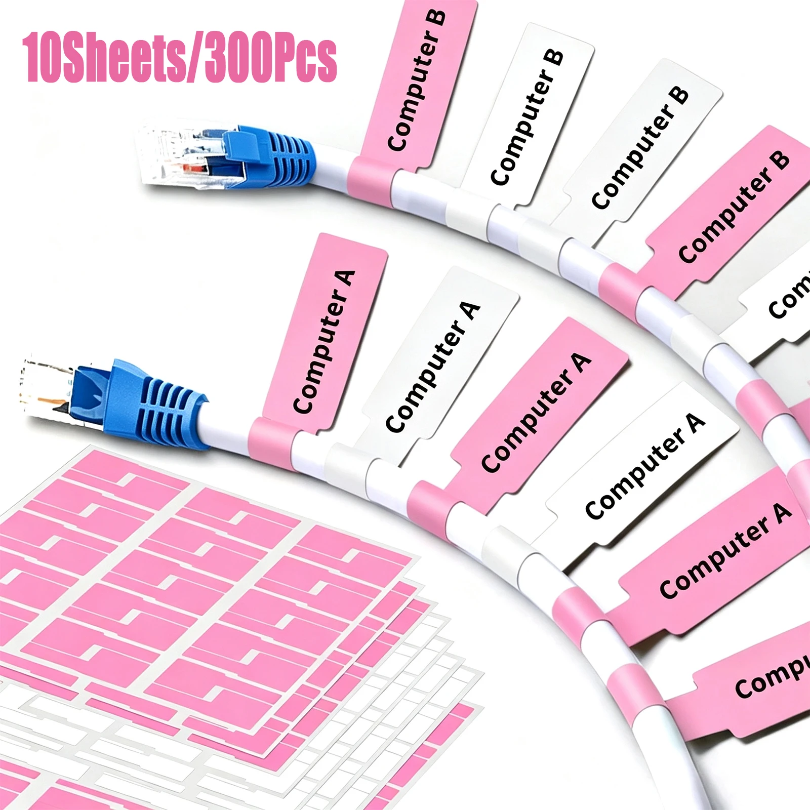 10Sheets/300Pcs Self-Adhesive Cable Labels Waterproof Wire Marking Ties Laser Printer Stickers Fiber Wire Labels Organizers Tag