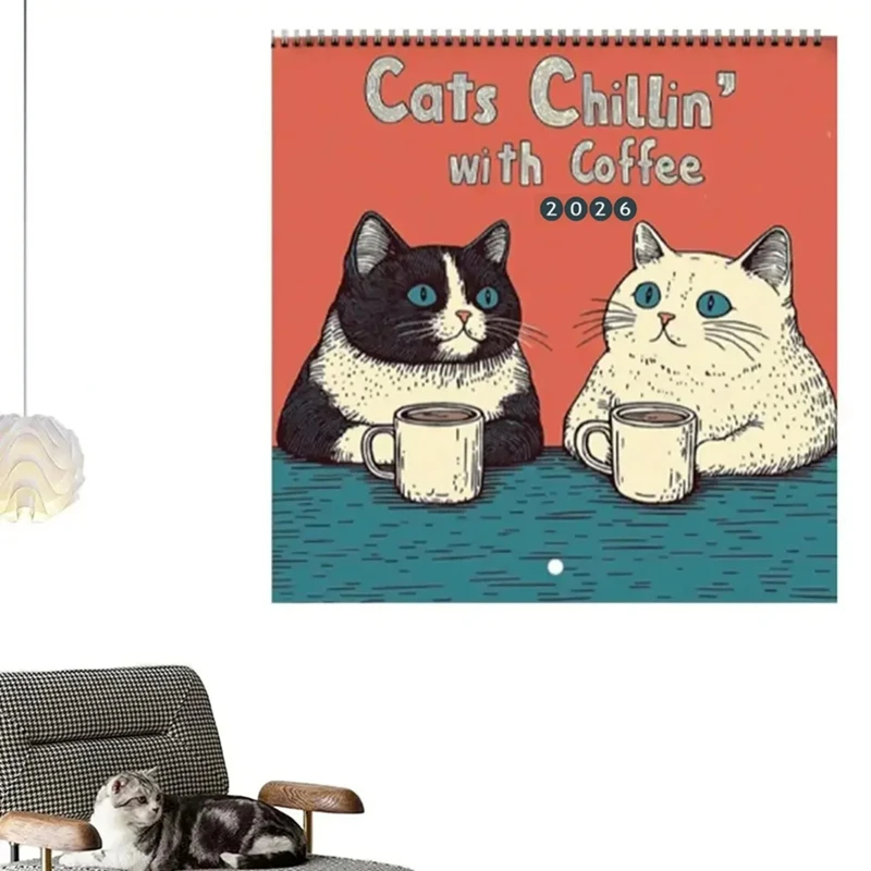 تقويم 2026 بتصميم قطة قابل للتعليق، مخطط عائلي لمدة 12 شهرًا، ورق سميك لتزيين المنزل لغرفة النوم والمكتب-ABYS #5