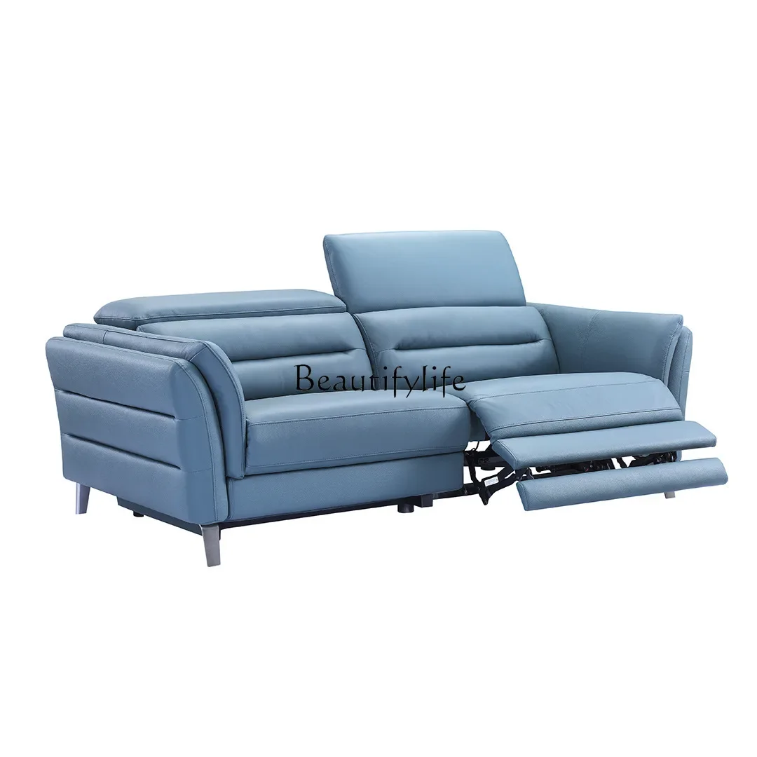 LFirst layer real cowhide electric multi-functional sofa straight row combination light luxury living room leather sofa