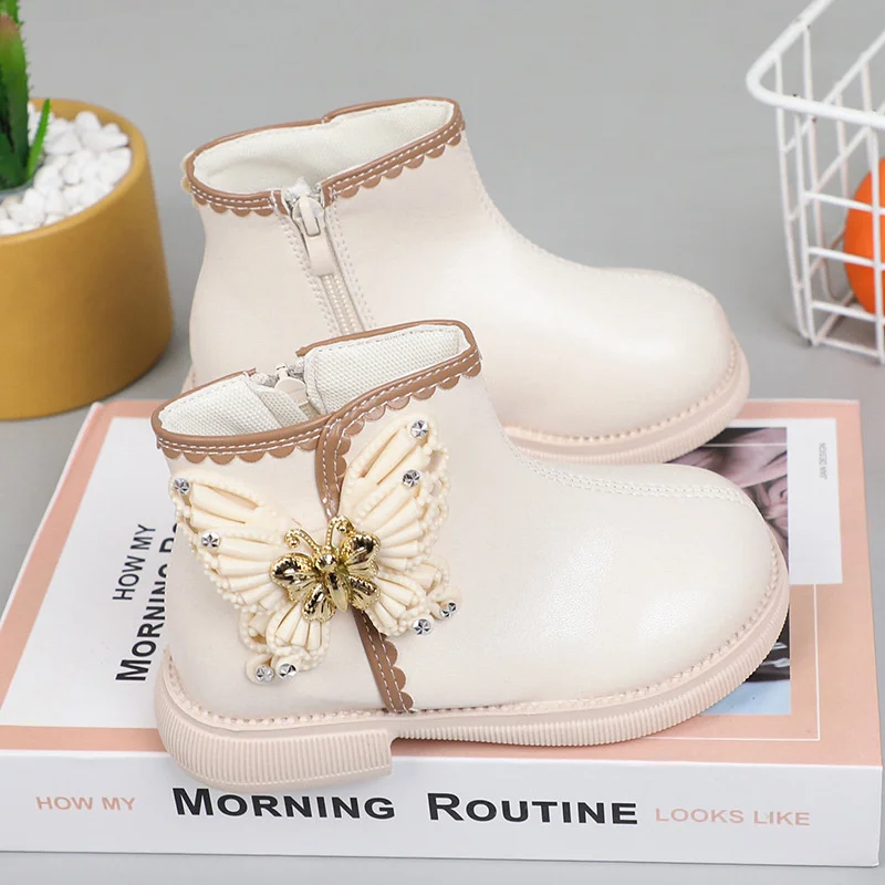 Bottes classiques souples à bout rond pour filles, papillon doux, chaussures de princesse pour enfants, non ald, bottes polyvalentes pour enfants, nouveau, 2023