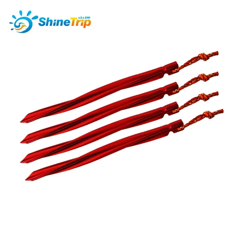 4pcs Shinetrip Aluminium alloy screw trigone nails Camping Sandbeach Swirled Shape Tent Peg with Pull Cord Tent Accessories 25cm