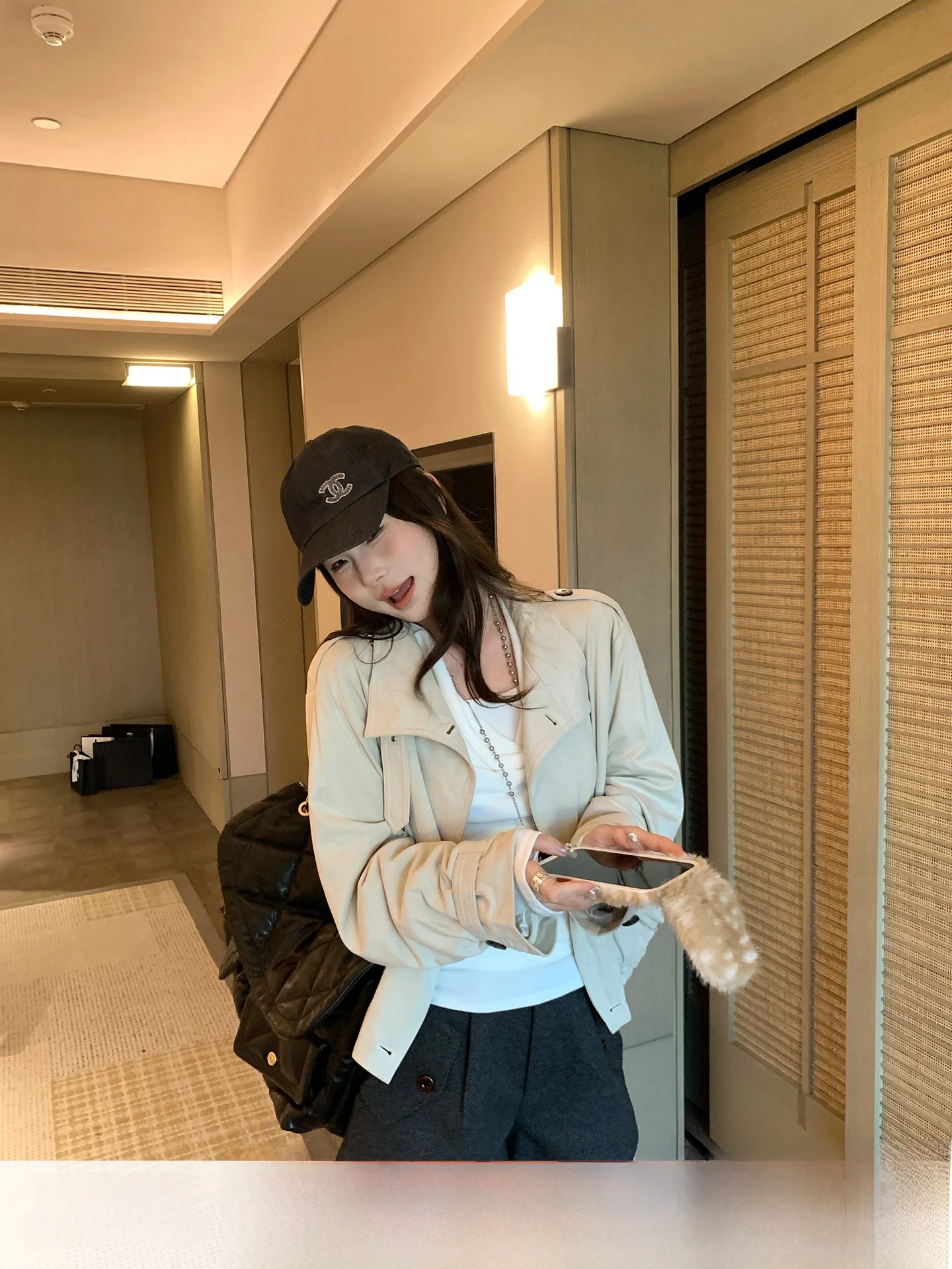 

Anneop Vintage Loose Coat Jaet Women's Spring Design Sensation ort Sle Casual Faion Polyester Fiber Ladies Outerwear