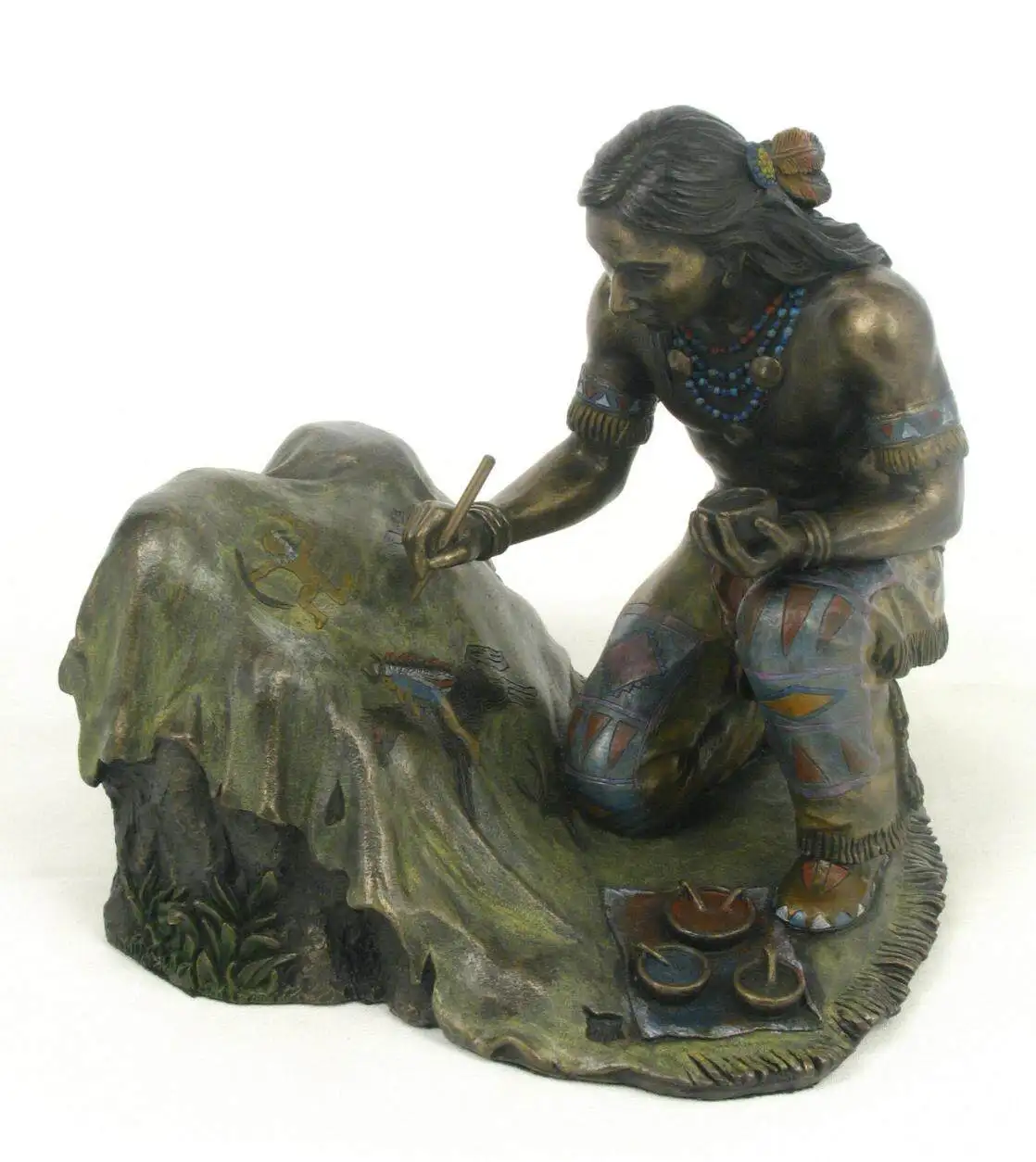 Native American Indian Artist Painting Resin Statue Hand-Painted Tribal Craftsman Figurine Ethnic Sculpture Home Office Decor