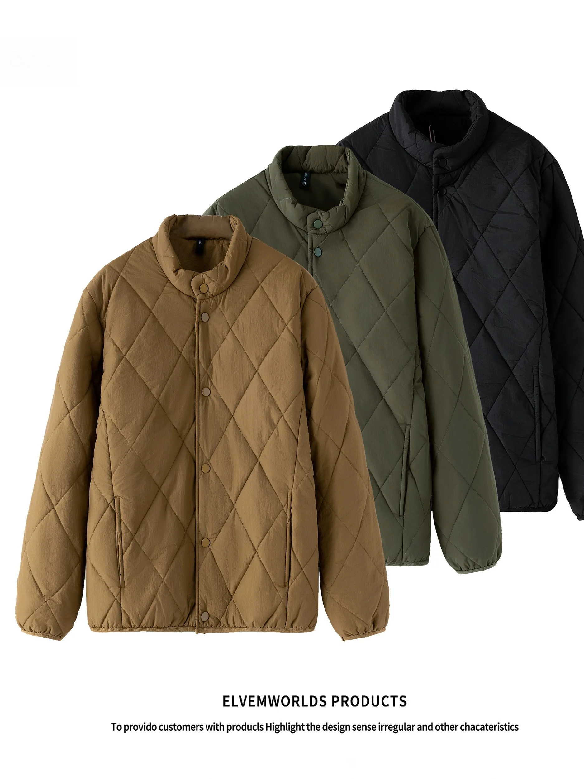 

Мужская легкая хлопковая куртка с ветрозащитным слоем, воротником-стойкой, осенне-зимняя, с ромбовидным узором, парная верхняя одежда, простой дизайн