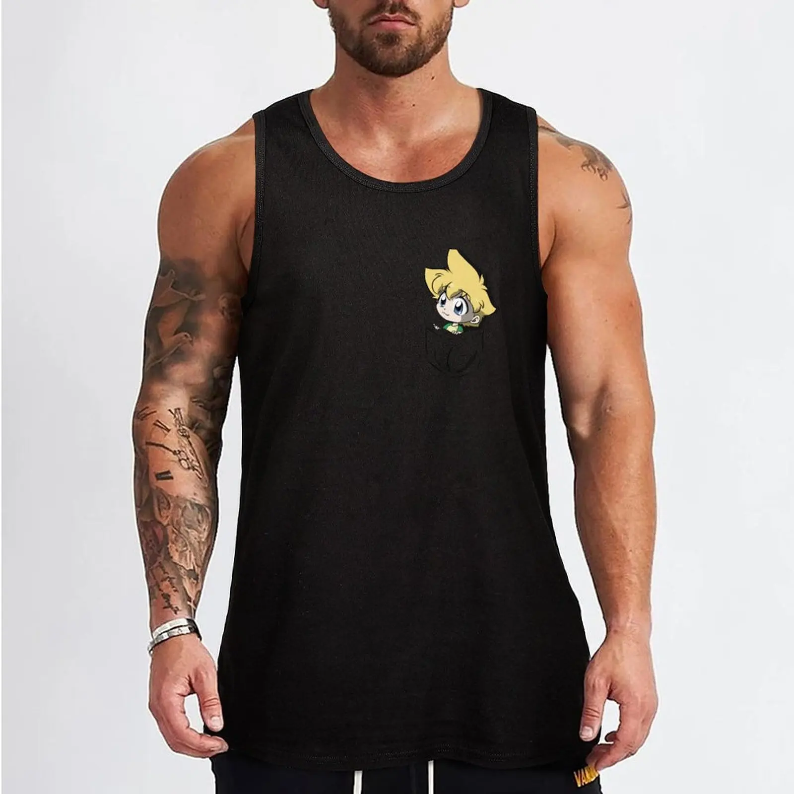 Pocket Max Tank Top gym Men's cotton t-shirt gym clothes man fitness Muscle fit