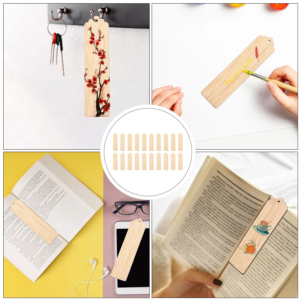 

20pcs DIY Engraved Wood Bookmarks Craft Tags Unfinished Wooden Ornaments Blank Labels Reading Accessories Safe Rounded Edges