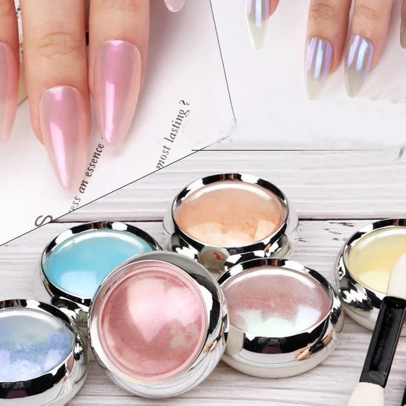 Polvo de uñas con purpurina de neón Aurora, pigmento de perlas para arte de uñas, cromo, azul, manicura holográfica