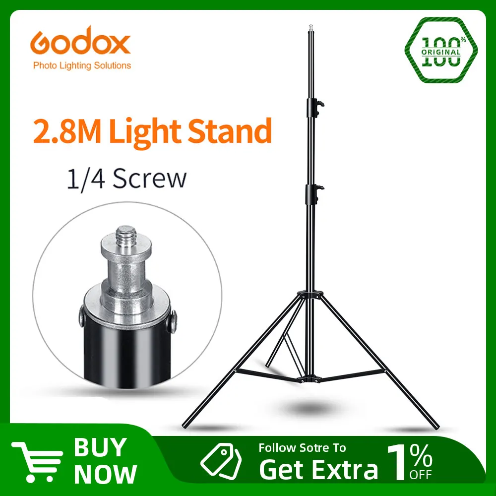 Godox 110 inch 280cm Light Stand 1/4 Screw Heavy Duty Tripod for Professional Studio Flash Light Softbox Umbrellas Reflector