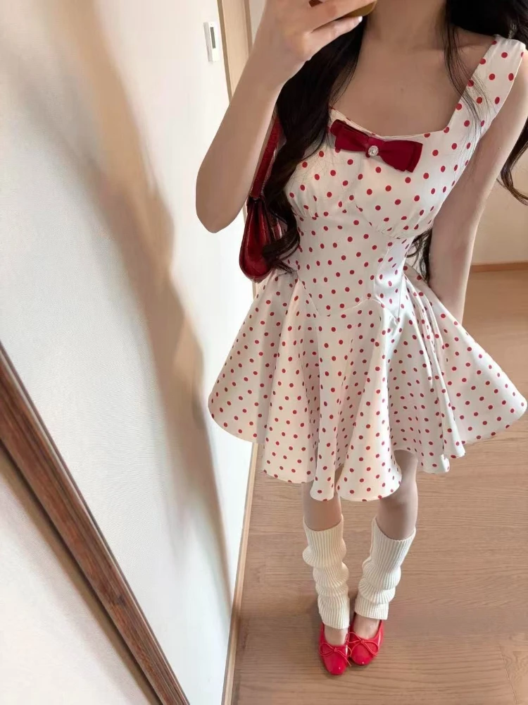Sweet Bow Doll Collar One Piece Dress Women Spring Summer Elegant Party Short Dresses Korea Chic Designer Yellow Vest Dress 2025