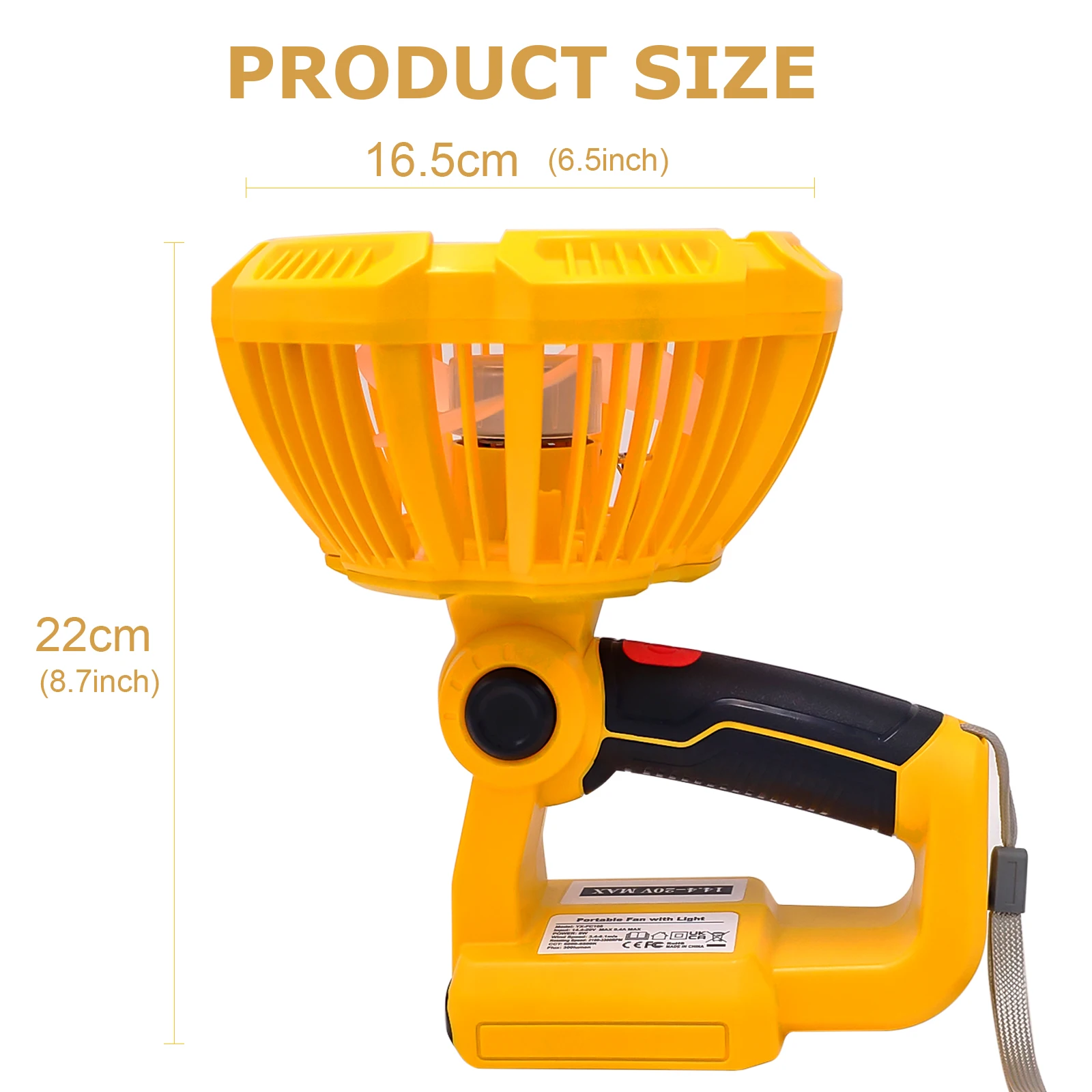 9W สำหรับ DeWalt 14.4-20V แบตเตอรี่ Li-ion แบบพกพาพัดลมแนวตั้งพร้อมไฟ LED ชาร์จเร็วพอร์ต USB เสียงรบกวนต่ำพัดลมไฟฟ้า