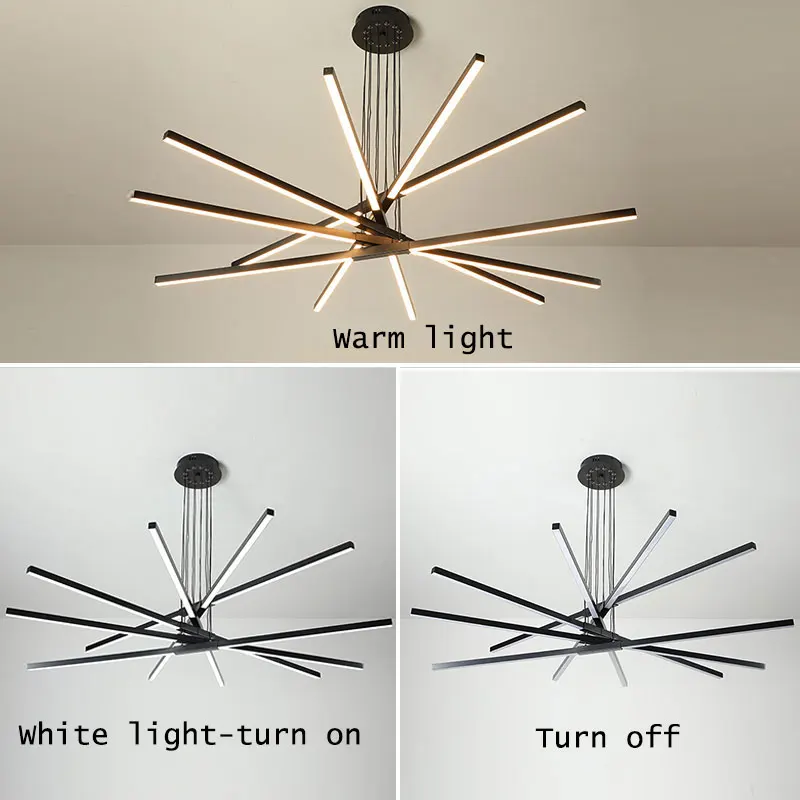 LED Chandelier Creative Hanging Light Dimmable Linear Ceiling Lighting DIY Adjustable Height for Kitchen Island Living Room Deco