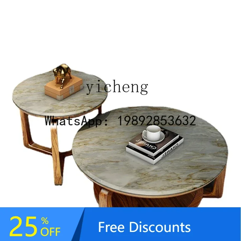 LYY Ugyen Wood round Tea Table Marble Tea Table Height Combination Solid Wood Furniture