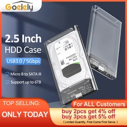 Goelely USB3.0 External HDD Case 2.5 Inch Hard Drive Enclosure Fast 5Gbps USB to Micro B SATA HDD SSD Hard Drive Case for Laptop