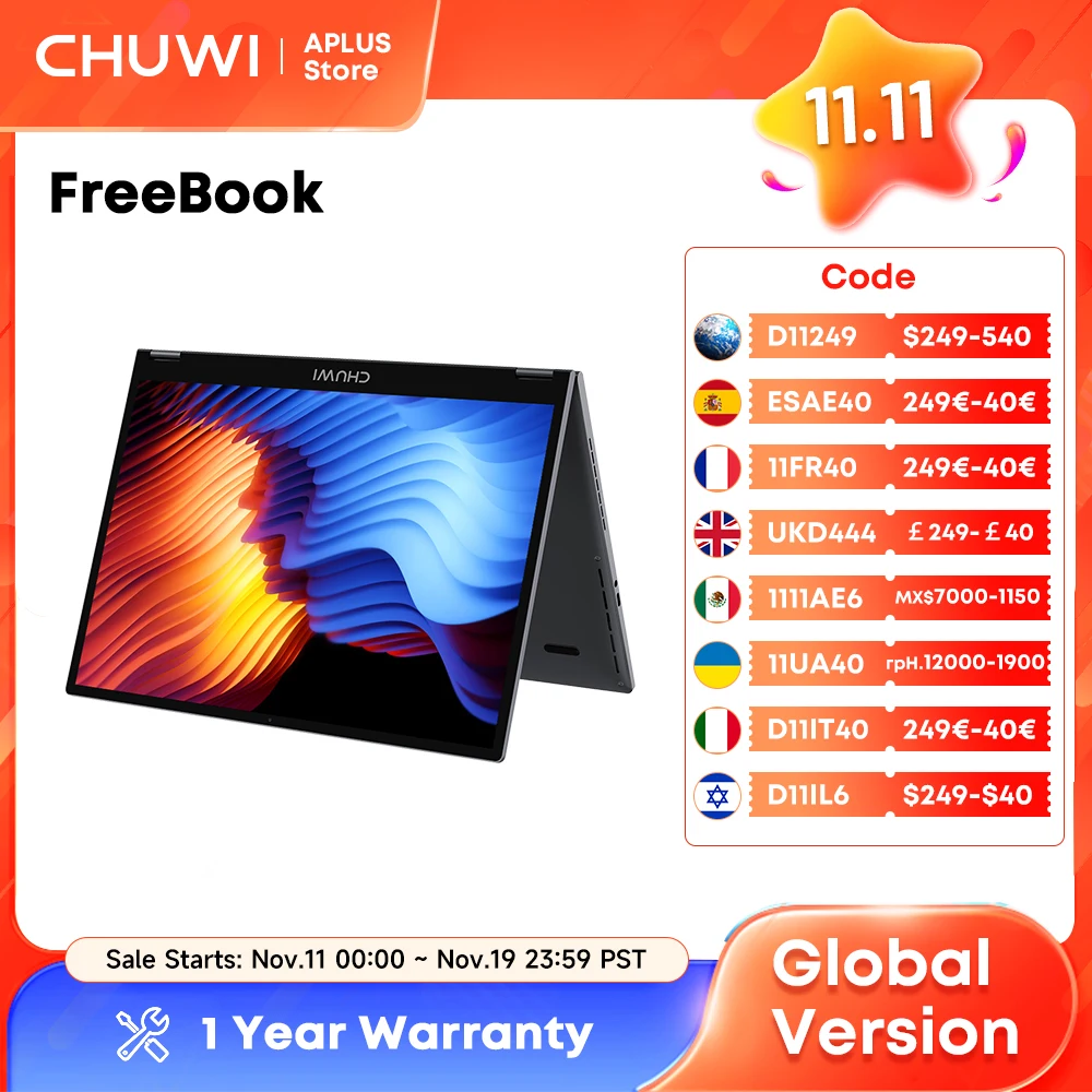 

CHUWI FreeBook Tablet Notebook 2-in-1 Intel N150 13.5'' FHD Touch Screen 16GB LPDDR5 RAM 512GB SSD WIFI 6 BT5.2 Windows 11