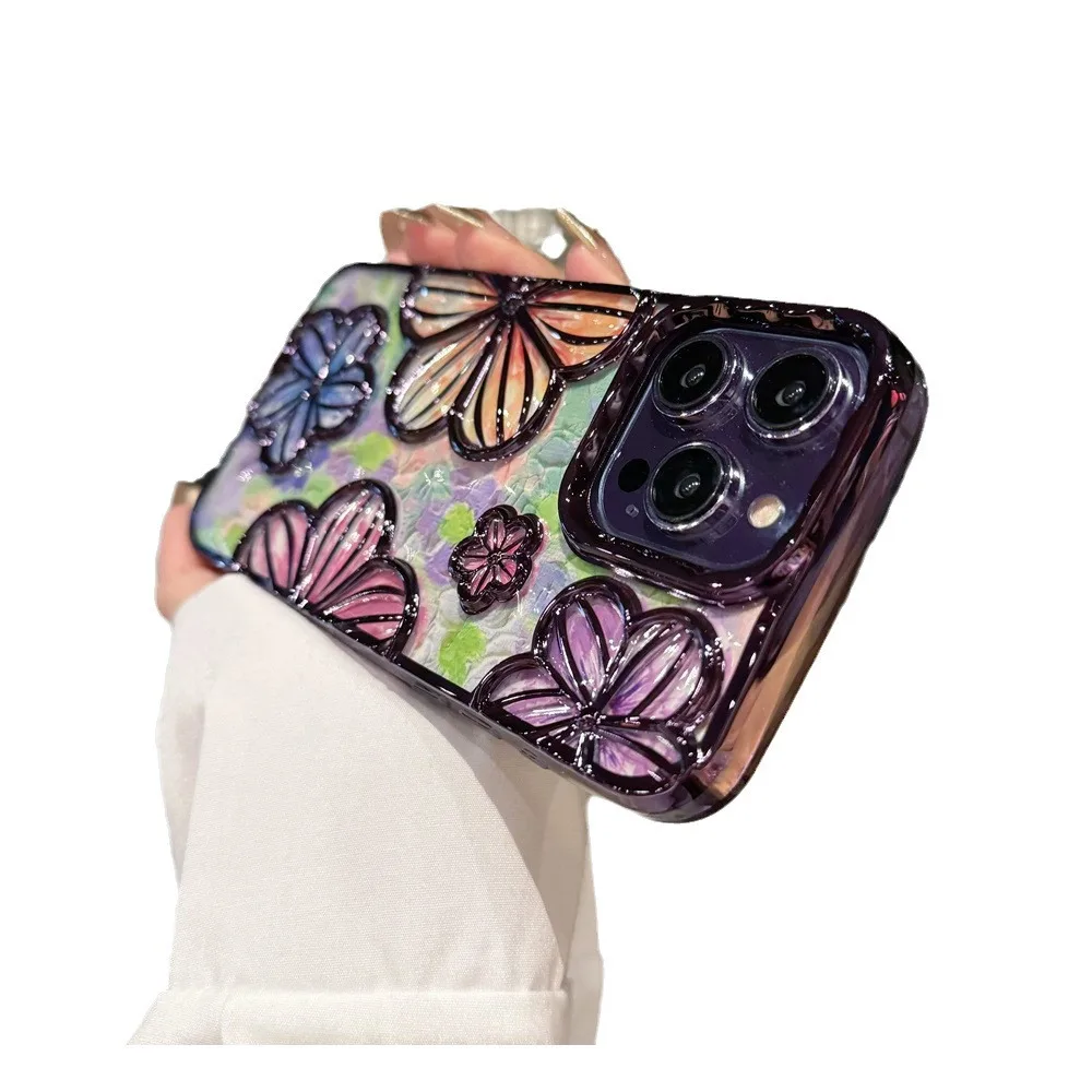 Electroplating three-dimensional flower for apple phone case suitable for iPhone 16 promax/15 Pro/14 protective case