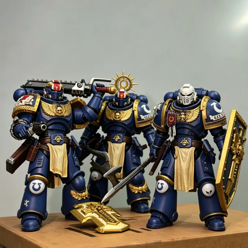 

Набор фигурок-роботов-воинов в броне в стиле научной фантастики - Сине-золотая модель межзвездного солдата, подвижная коллекционная игрушка для взрослых хоббистов