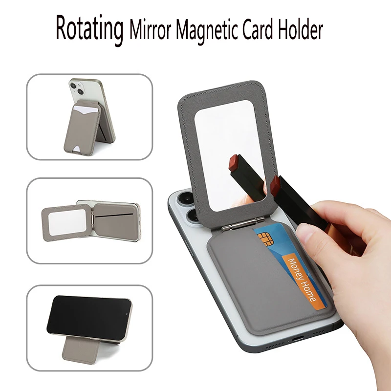 INEYES Neue Magnetische Brieftasche mit Spiegel Kompatibel mit Magsafe Verstellbarer Ständer PU-Leder Kartenhalter Telefonhalter – Detail 5
