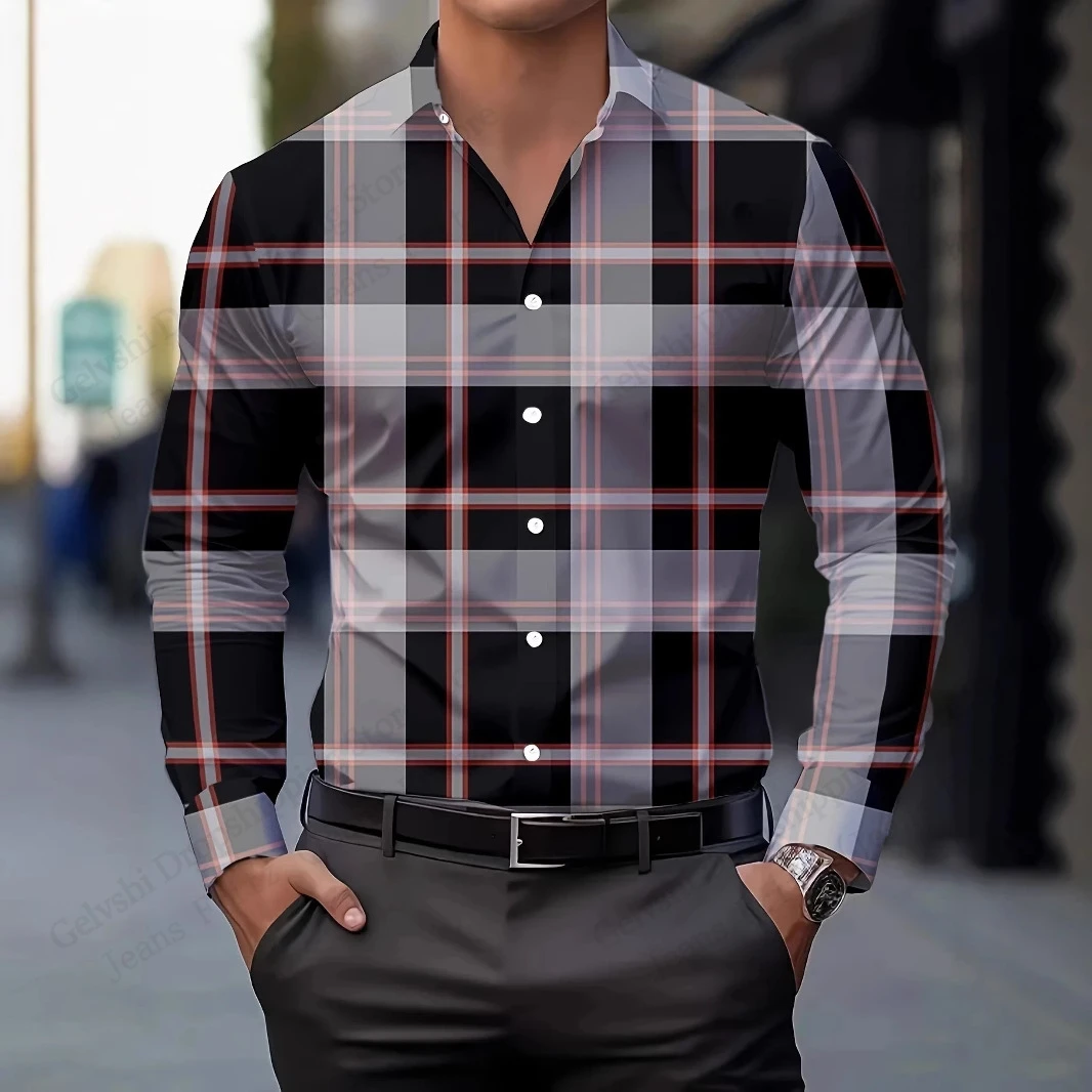 Camicia a maniche lunghe scozzese da uomo Camicia con stampa 3D a quadri Uomo Donna Moda Casual Ufficio Camicie da lavoro Camicetta da uomo firmata