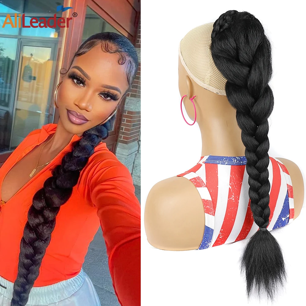 JGreeting-Queue de cheval tressée synthétique pour femme, extensions de cheveux à clipser, queue de poisson noire, tresses de proximité Wstring, 24