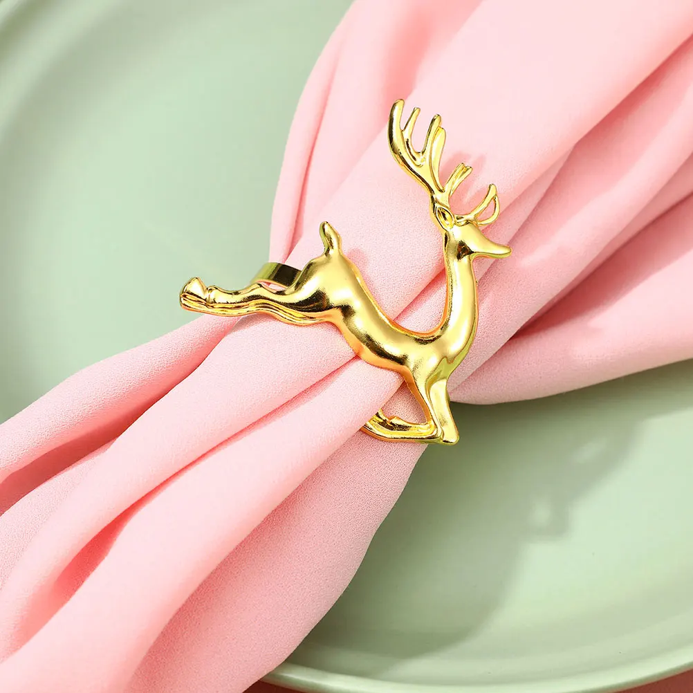 

6Pcs Xmas Napkin Rings Elk Shape Alloy Serviette Buckles Holiday Dinner Party Table Decoration Wedding