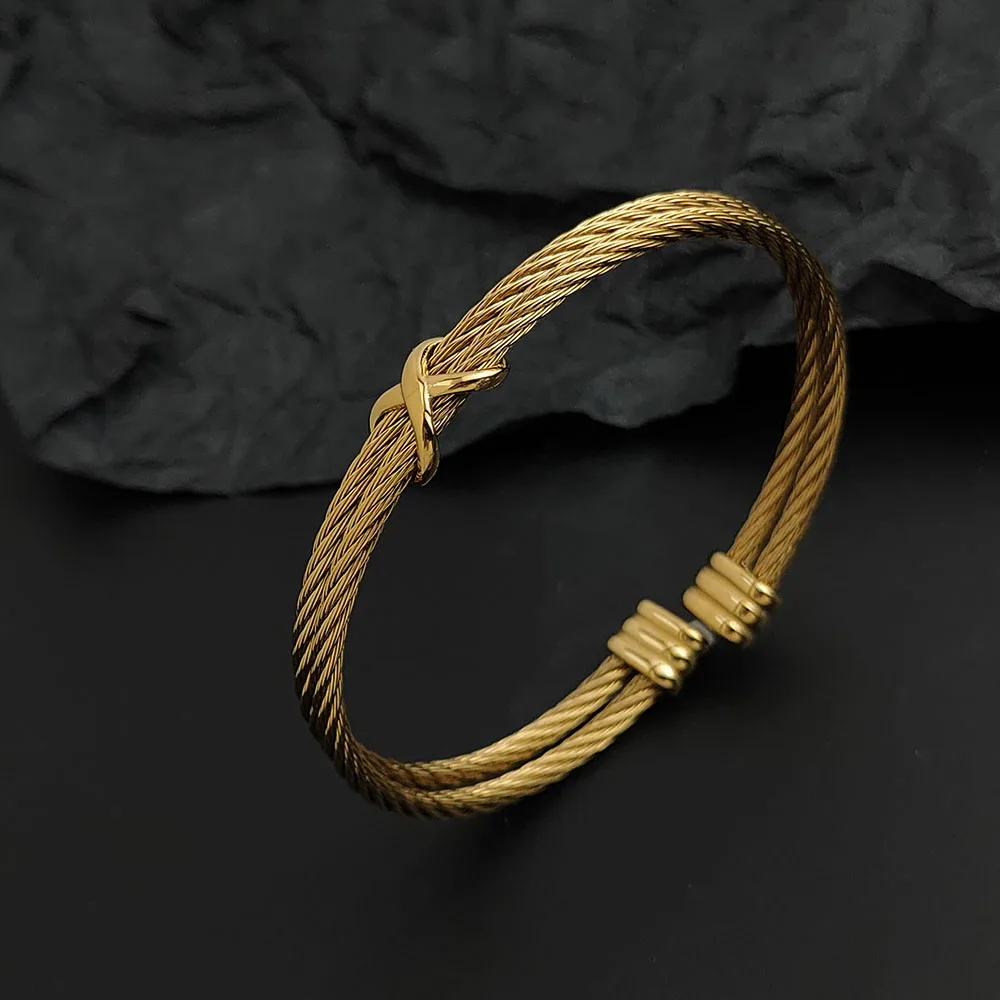 

Creative double-layer steel wire cross-plated stainless steel women's bracelet, waterproof and rust-free, couple bracelet