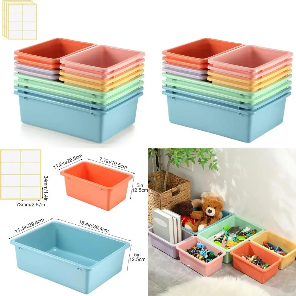 

12-Piece Pastel Plastic Storage Bins with Labels for Home, Office, and Library Organization