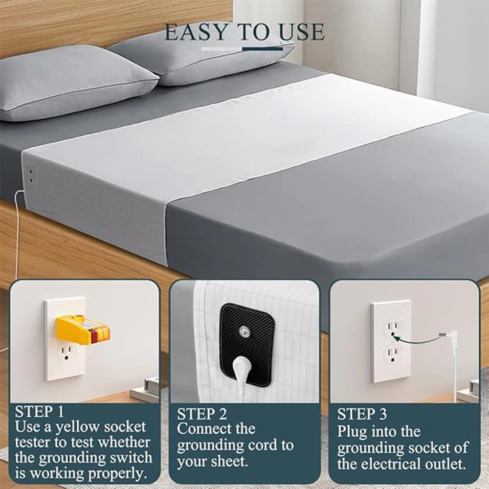 

Простыня с заземлением, плоская простыня EARTHING (153 x 203 см), простыня с тестером вилки, здравоохранение, анти-безрадиклы, рождественский подарок