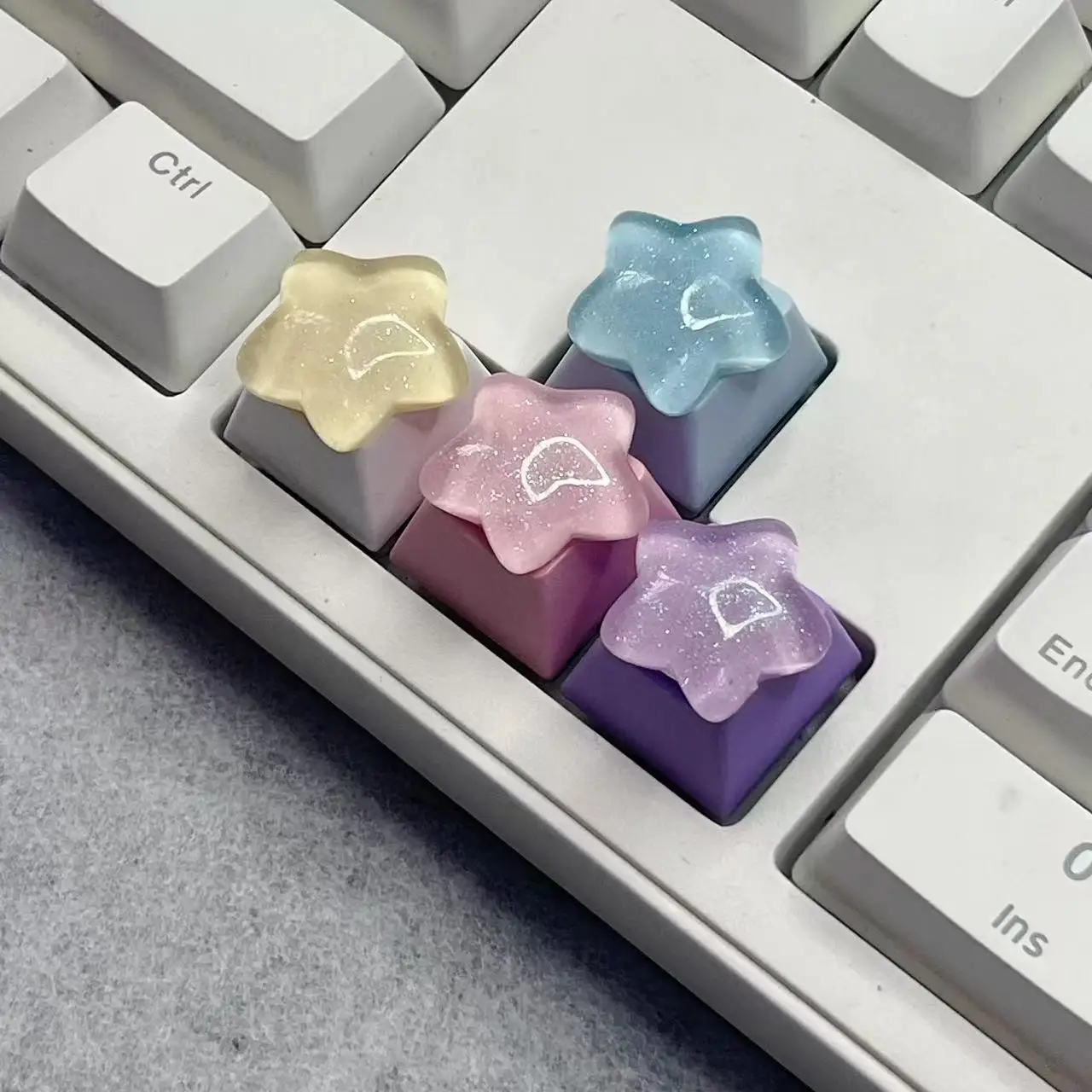 4pcs personalized transparent sparkling star keycaps WASD up and down keys gaming mechanical keyboard translucent keycaps