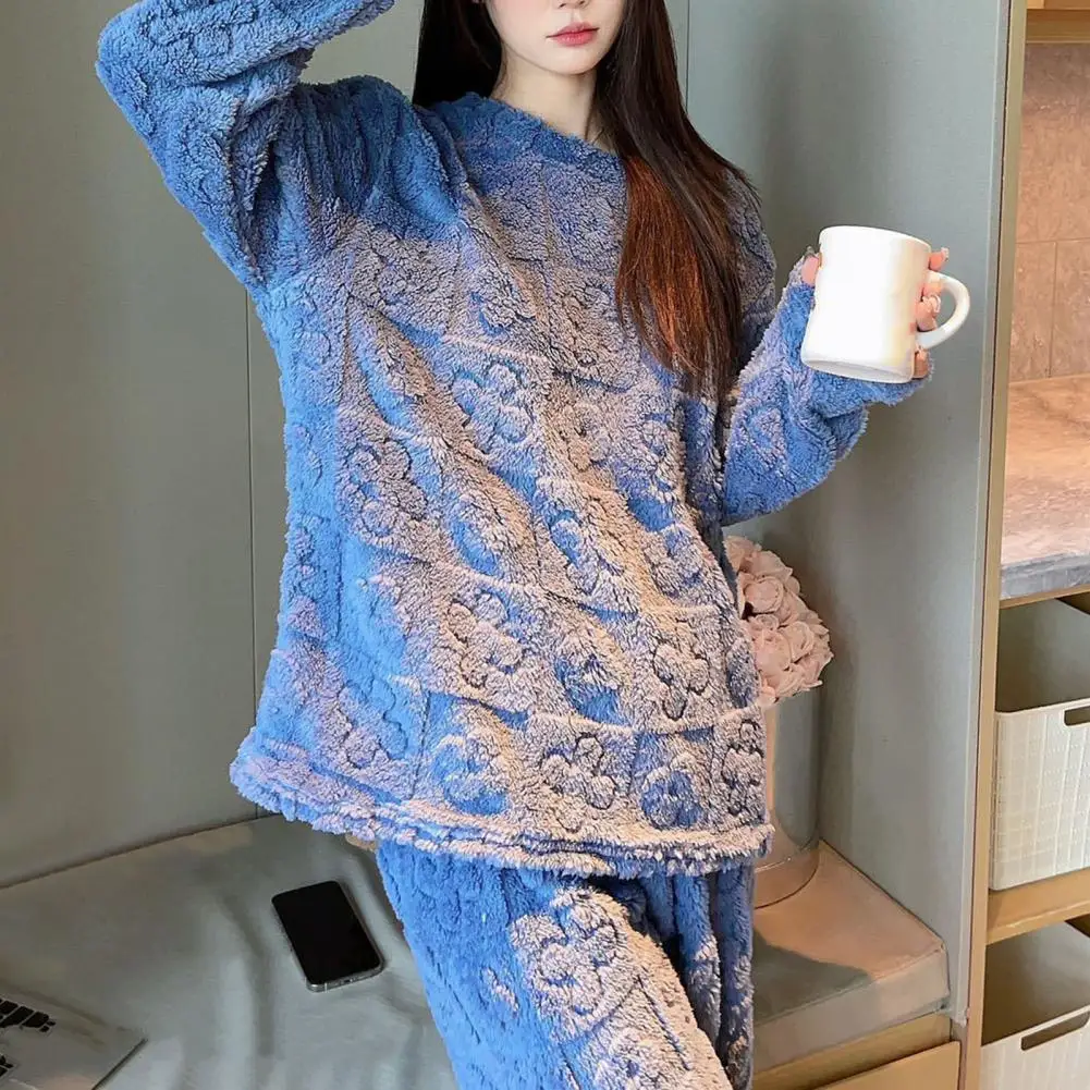 Women Coral Velvet Pajama Set Coral Velvet Women Loungewear Cozy Winter Pajama Set 2-piece Women\'s Fleece Homewear for Comfort