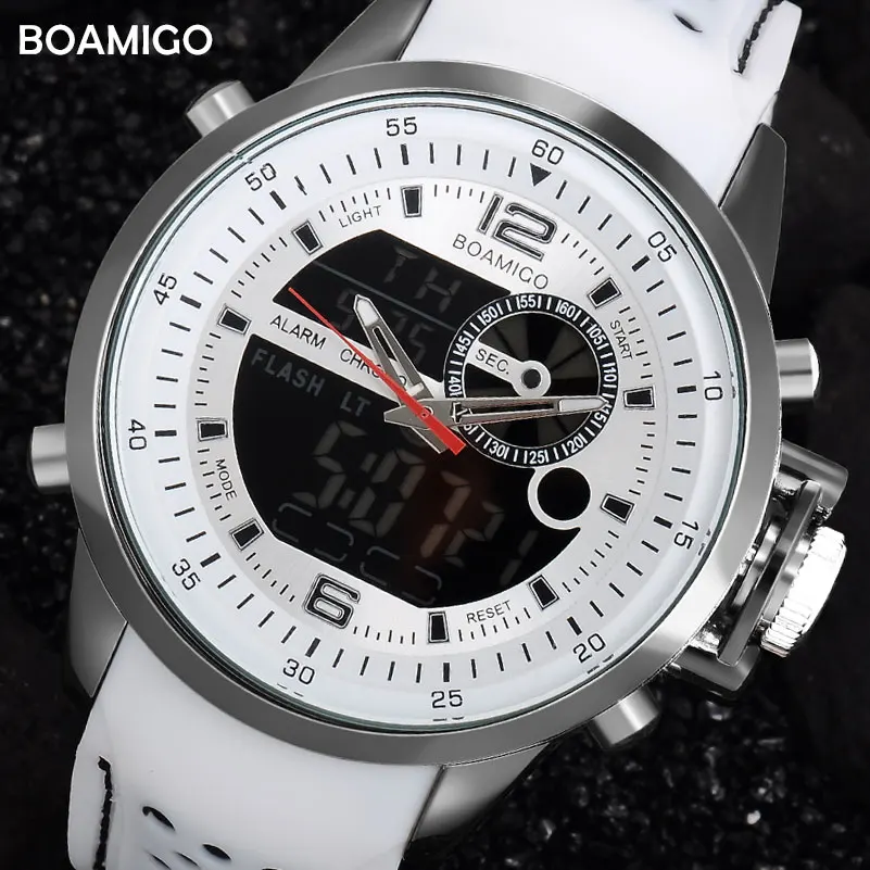 BOAMIGO brand men sports watches dual time digital watch rubber analog quartz watch  swim chronograph wristwatches reloj hombre