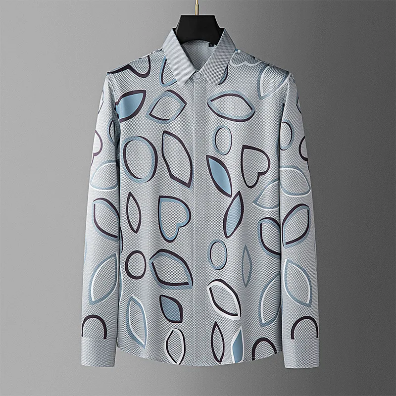 

Luxury Geometric Printed Men's Shirt Fashion Long Sleeved Casual Business Formal Shirts Versatile Social Office Shirt Streetwear